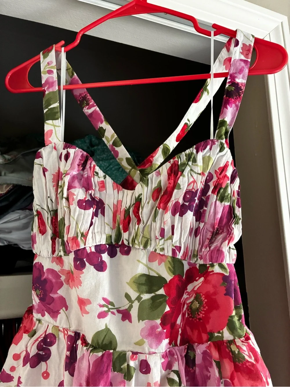 Abercrombie & Fitch White Floral Maxi Dress with Pink, Red & Green